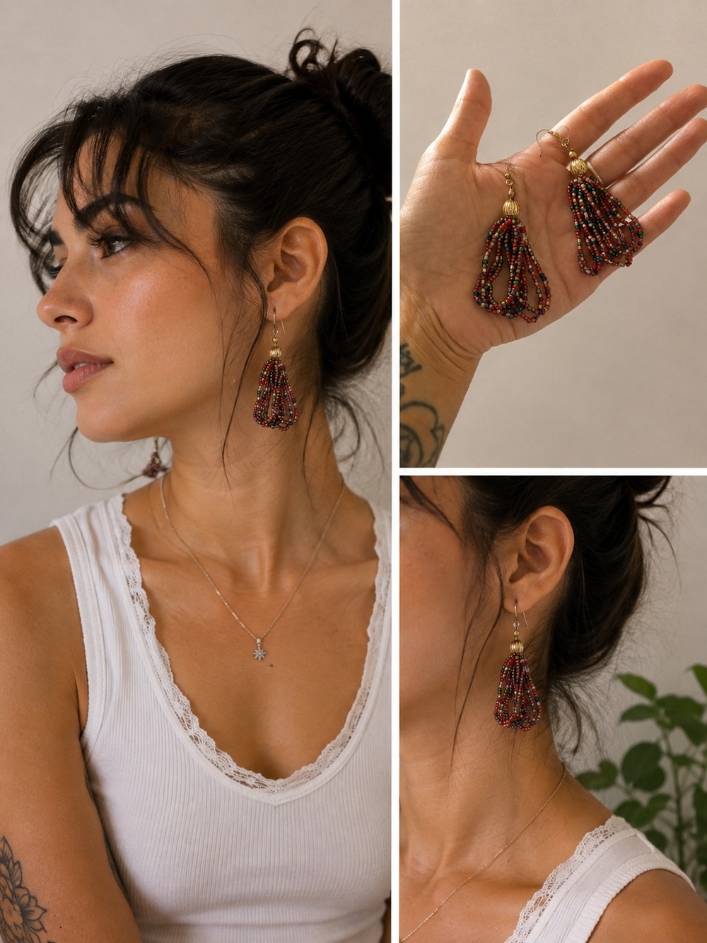 Multicolor Beaded Tassel Earrings - Women Jewelry